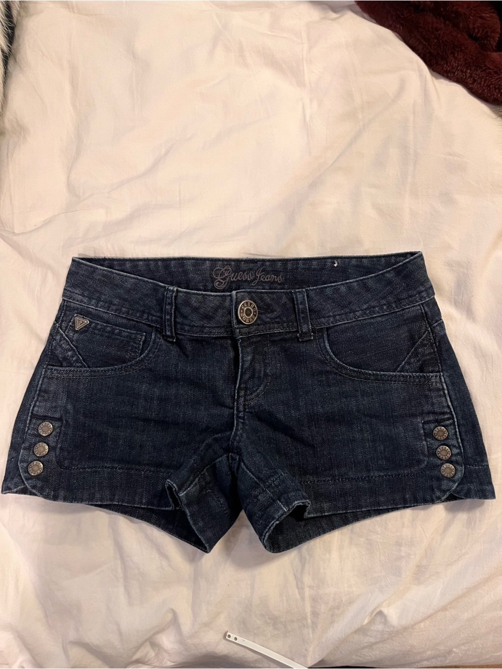 Vintage 2000s Guess Dark Blue Denim Shorts - Women's Low-Rise Cut